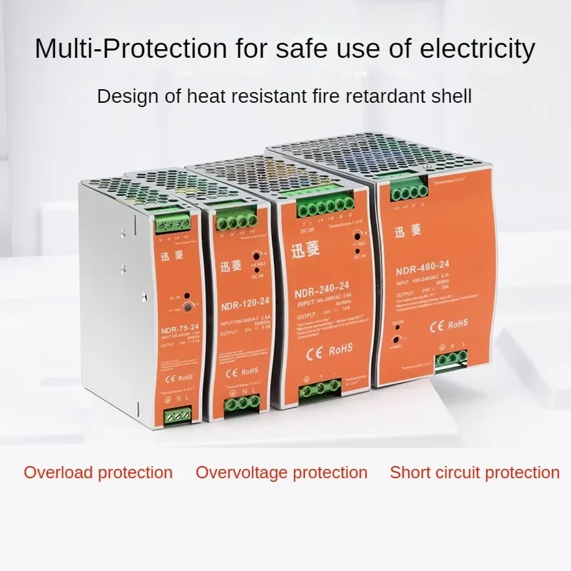 Imagem -03 - Trilho Montou a Fonte de Alimentação do Interruptor Ndr Edr Ndr75 120 150 240 480w12 24v 48v Output Trilho Industrial do Ruído o