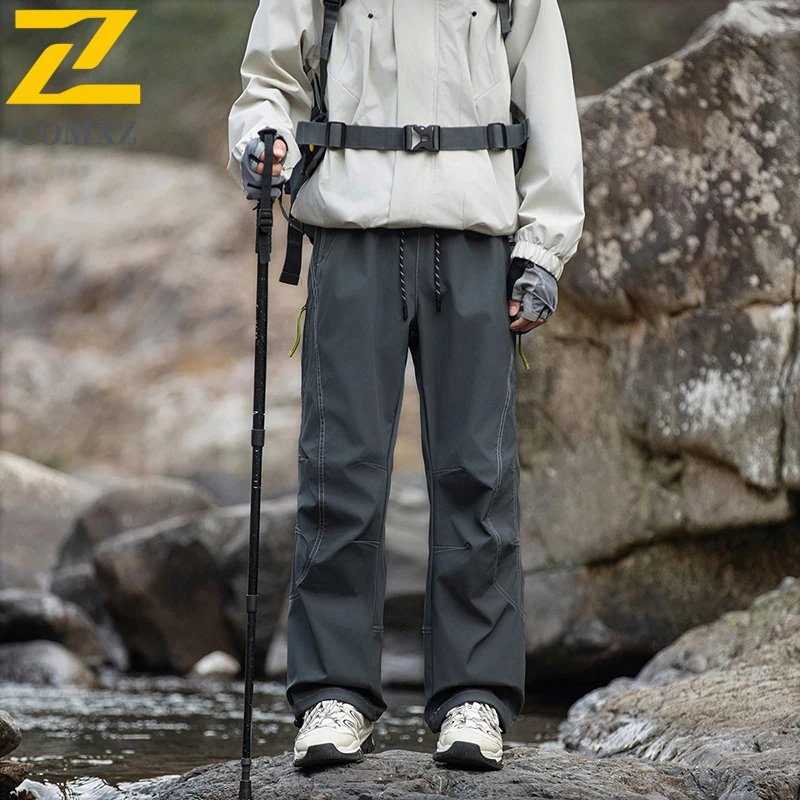 Men's Casual Pants Spring Waterproof Breathable Soft Shell Charge Straight Leg Pants Outdoor Work Camping and Hiking Men's Pants