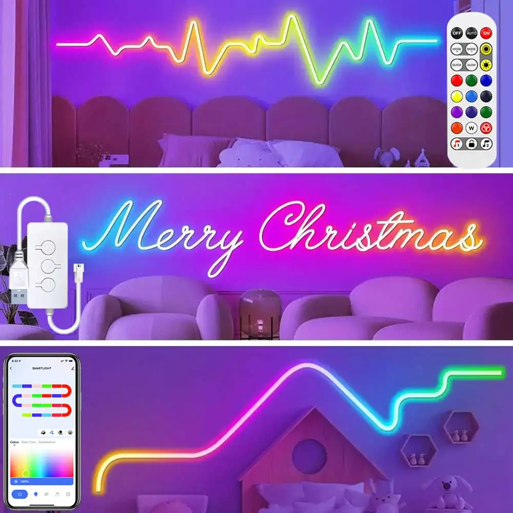 Imagem -02 - Fita de Luz de Neon Rgb Tuya Wifi dc 5v Usb 16 Cores Faça Você Mesmo Impermeável Luzes Flexíveis para tv Decoração de Casa Tiras de Iluminação