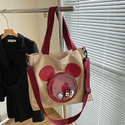 Kawaii Disney Mickey Mouse Handbag Cartoon New Tote Canvas Bag Carrying Shopping Bag Large Capacity Shoulder Crossbody Bag