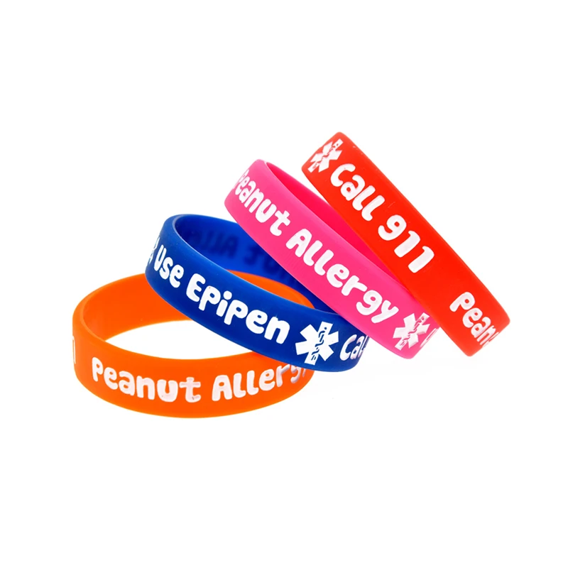 50 Pcs Peanut Allergy Call 911 Silicone Bracelet Charity Inspirational Rubber Wristband for Outdoor or School