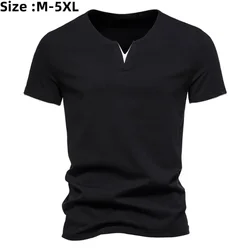 2025 Men's Summer Fake Two Piece V-neck T-shirt Short Sleeved Casual Cotton T-shirt Male Basic Fitness Oversized Shirts for Men