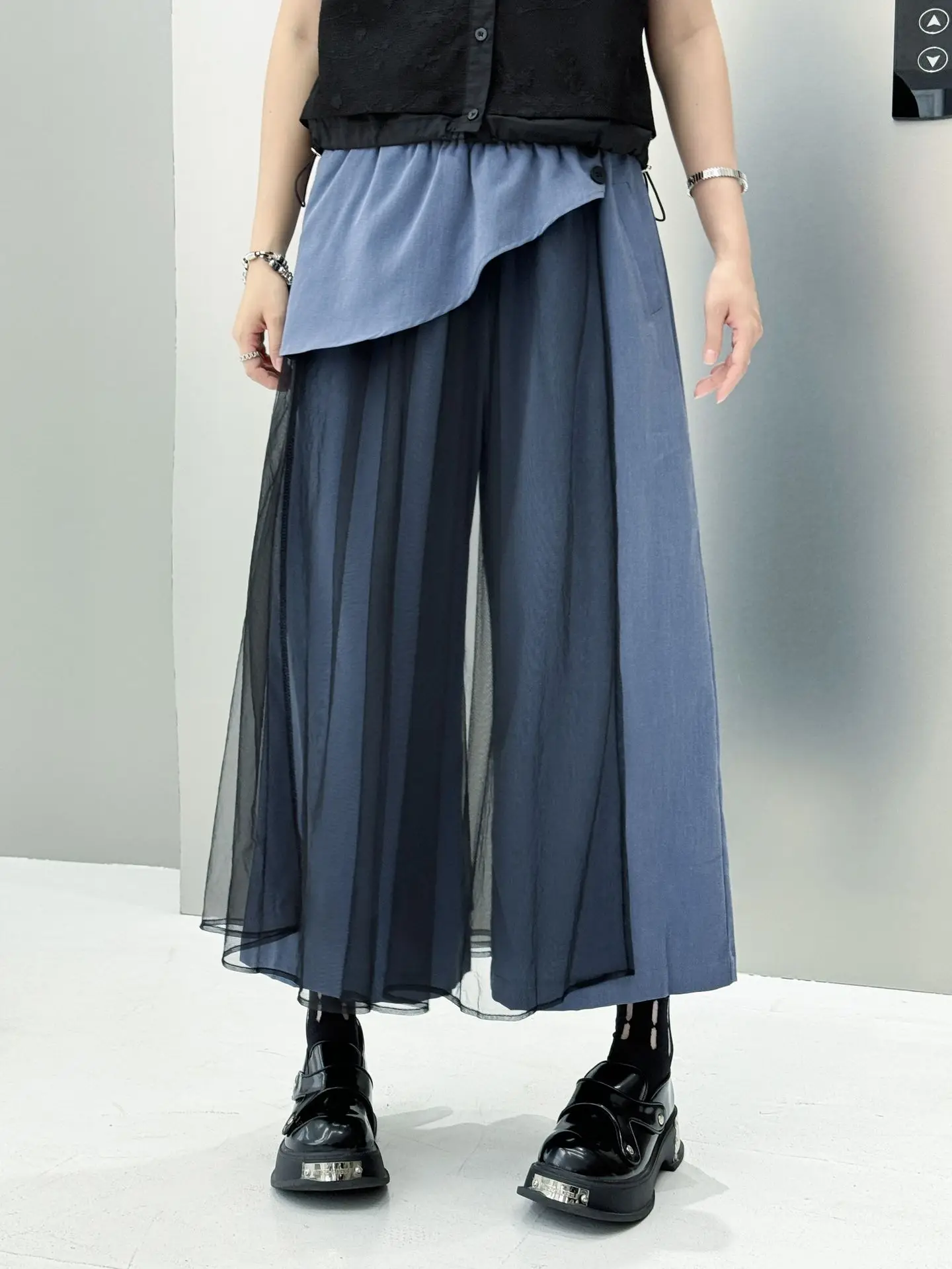 Personality Mesh Patchwork Design High Waist Wide Leg Pants Summer Woman Y2K Clothes Harajuku High Street Pants Pantalones