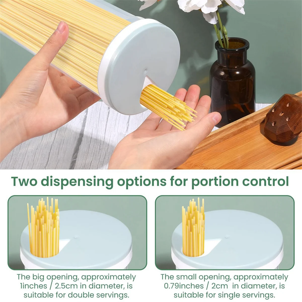 Contenitore per pasta per spaghetti e noodle alto in PP con coperchio chiuso per alimenti secchi trasparenti, azzurro