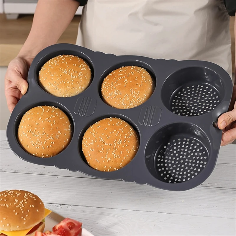 4/6 Grid Baking Mold Hamburger Silicone mould Food Grade Resistant Bread Bun Baked Plate Non-Stick cake Pan DIY kitchen Tool