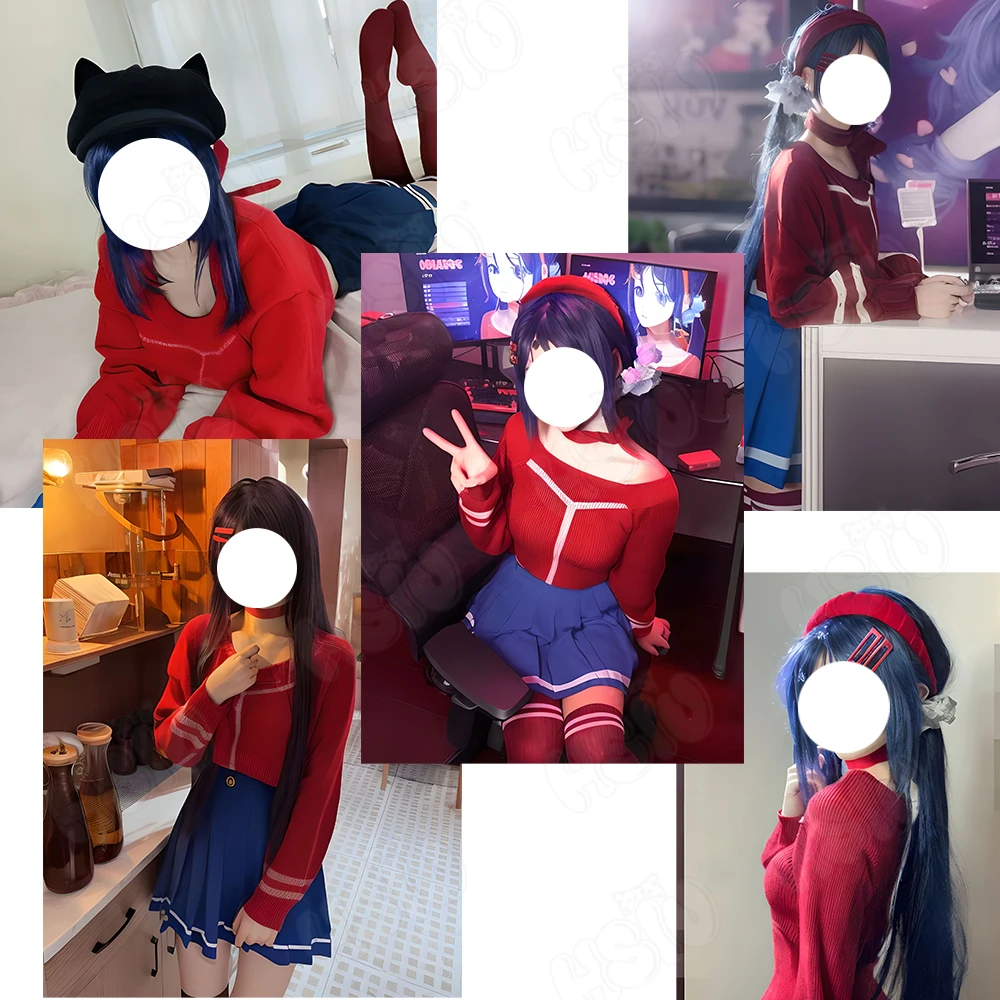 Mita Cosplay Costume Wig Fiber synthetic wig「HSIU 」Blue double ponytail long Wig+Wig cap JK Game MiSide Mita Cosplay Costume Wig