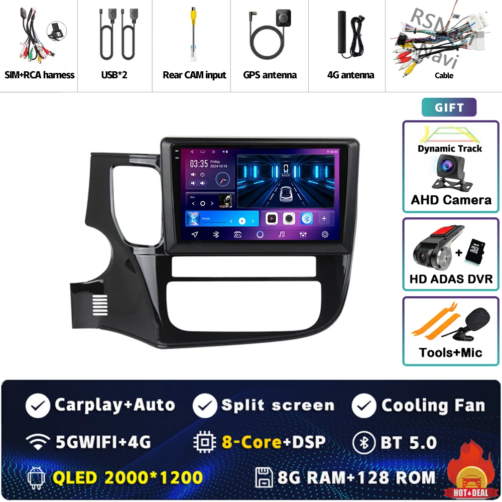 Android 15 Voor Mitsubishi Outlander 3 GF0W GG0W 2012-2018 Stereo Autoradio Multimedia Video Player GPS AI Voice CarPlay