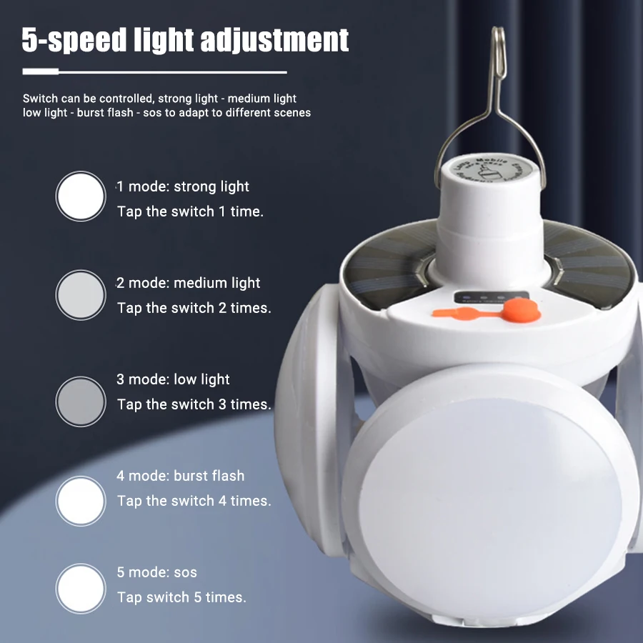 مصباح شمسي قابل لإعادة الشحن، فانوس تخييم محمول، مصباح LED قابل للطي مع خطاف إضاءة متعدد الزوايا، طوارئ خارجية #4