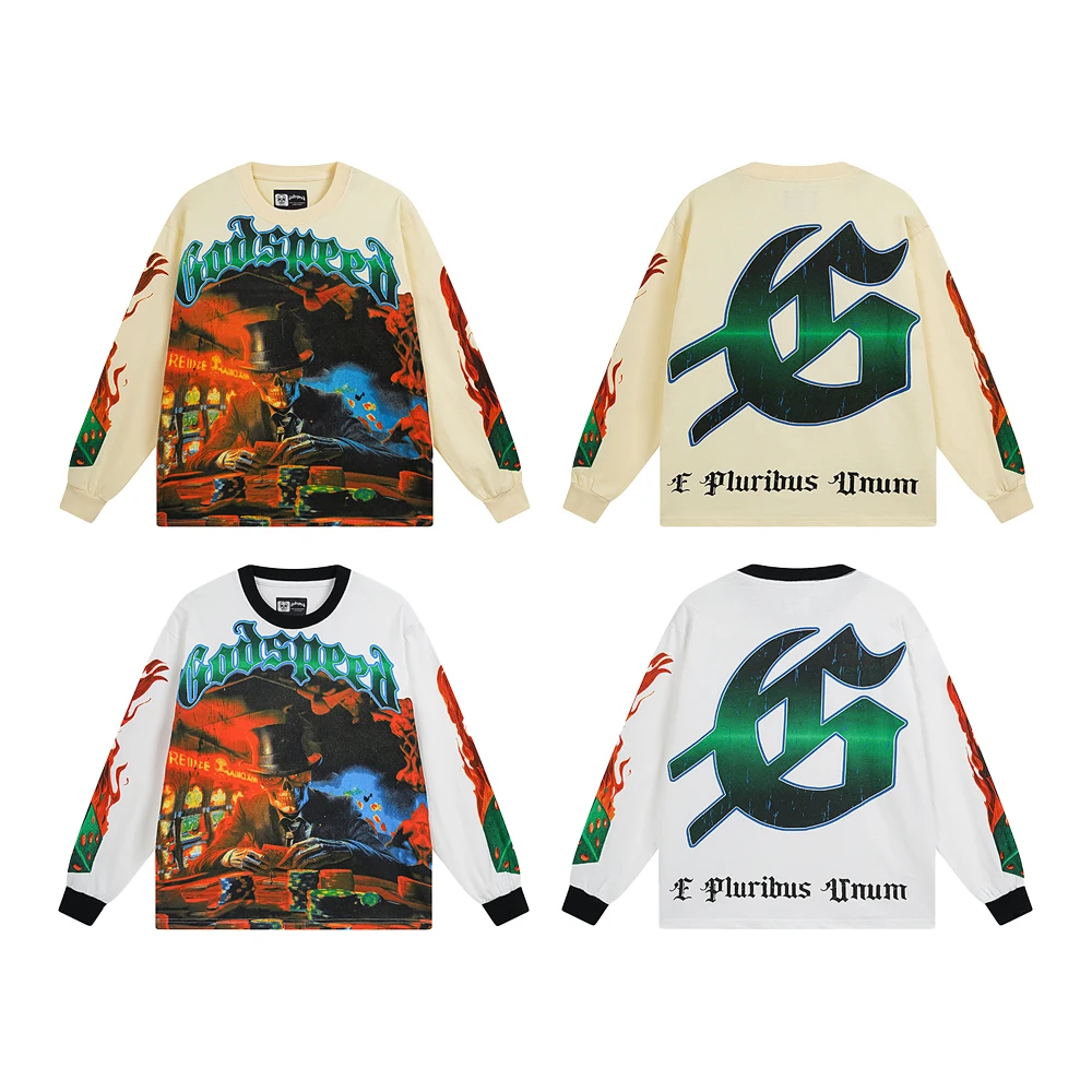 

New in Tops & Tees Y2k Men's Long Sleeve Tee Godspeed Graphic T Shirts Cotton Streetwear Pringting Long Sleeved T-shirt for Men