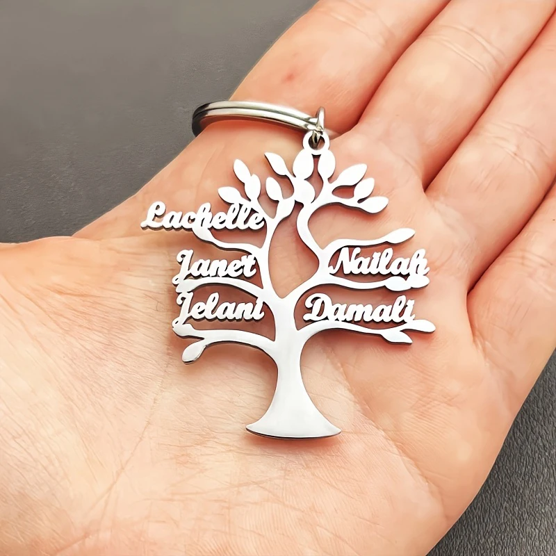 Personalized Custom Tree Of Life Stainless Steel Name Keychain Couple Keychain Family Member Names Pendant Personalized Gift