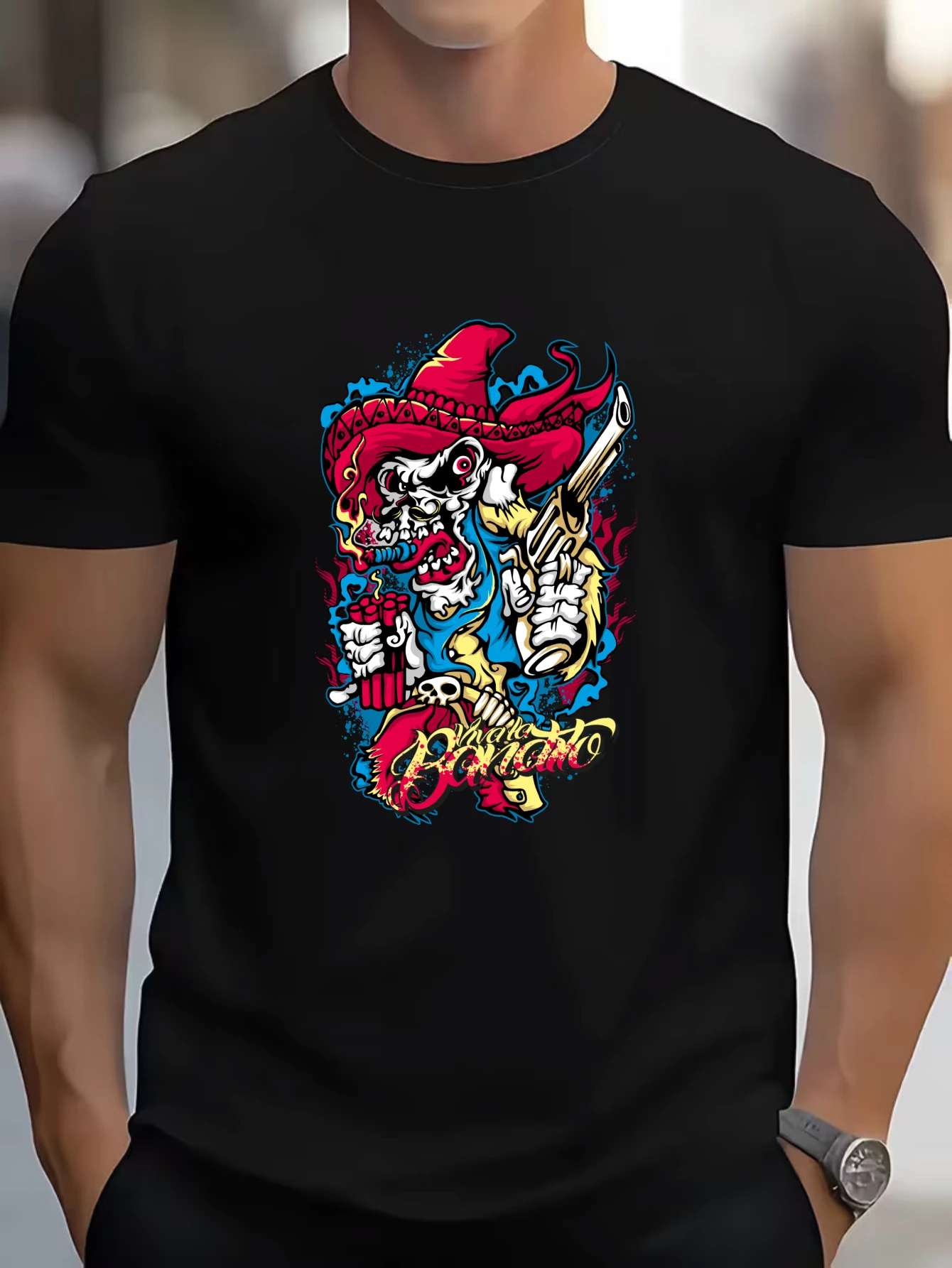 

Retro Colorful Dragon Graphic T-Shirt for Men, Fantasy Streetwear Short Sleeve Tee, Dragon Print Tops