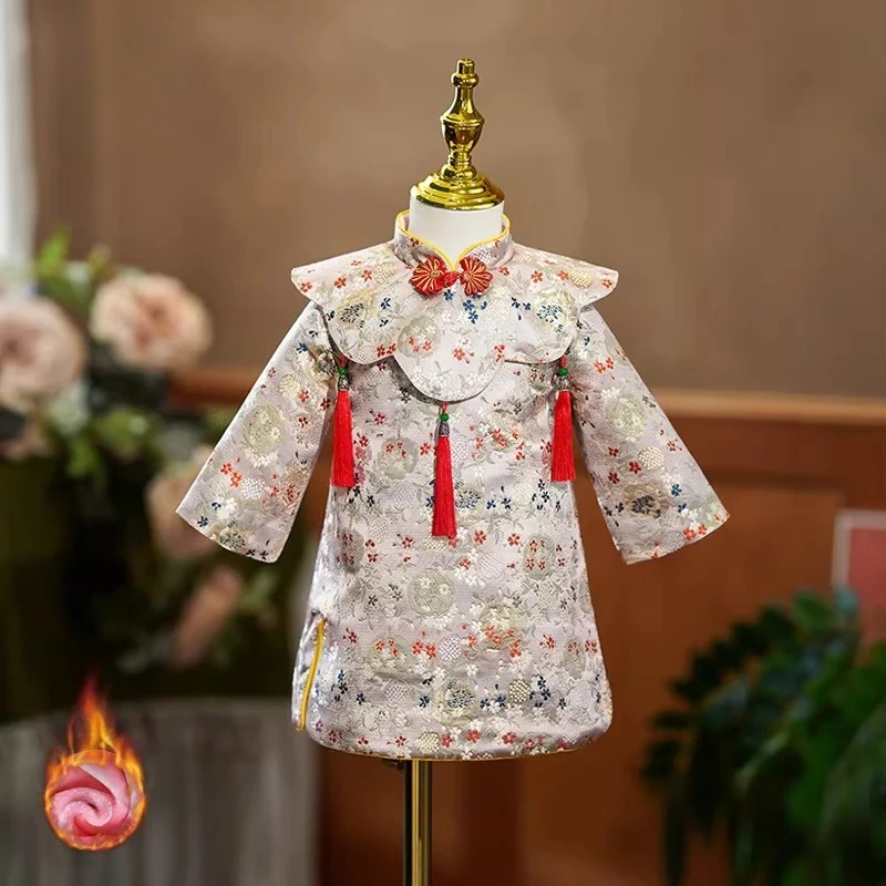 Chinese Style Girls Princess Dress Traditional Cheongsam Embroidery BirthdayYear Celebration Costume Outfit Infant Toddler New