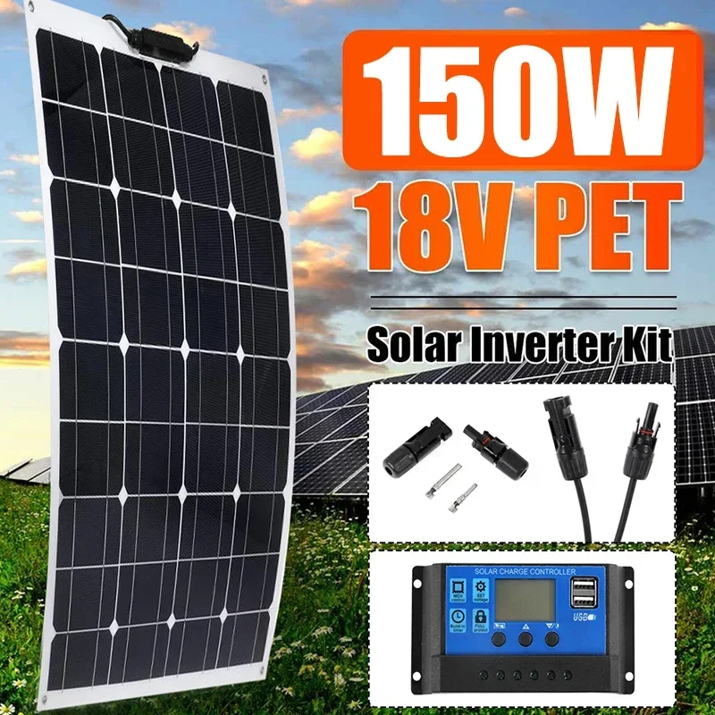 Flexible Solar Panel 150W Dual USB Output Solars Cell Waterproof 10A/20A/30A/40A/50A/60A Controller for 12V/24V Battery Charger