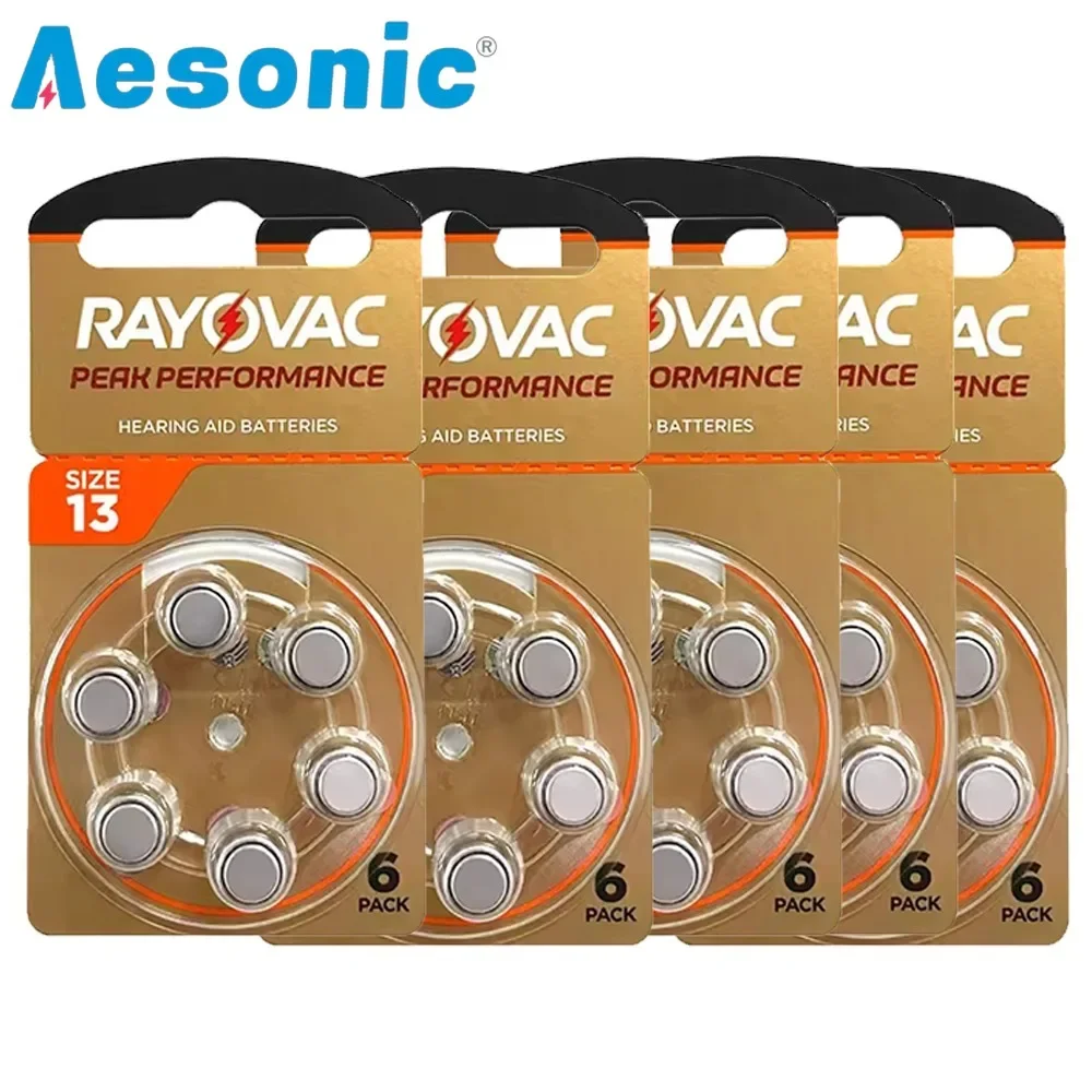 30PCS / 5 Cards RAYOVAC PEAK Hearing Aid Batteries 1.45V 13A A13 13 P13 PR48 Zinc Air Battery for BTE CIC RIC OE Hearing Aids