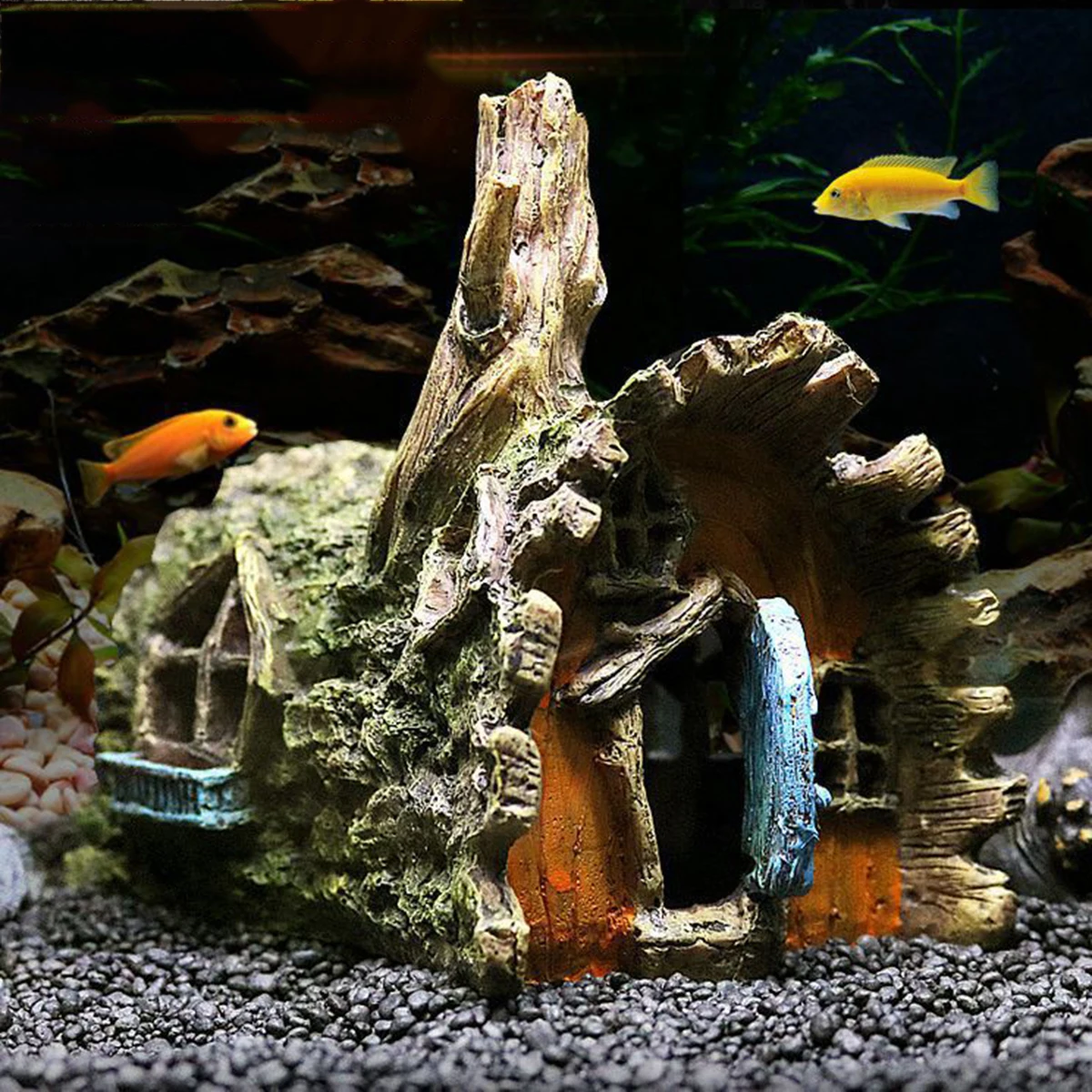 Fish Tank Ornament Resin Tree House, Aquarium Decorations Betta House Shrimp Shelter Hiding Cave Landscape Decor