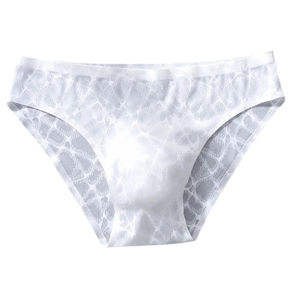 

Men Sexy Lace Thin Ice Silk Briefs Soft Underwear For Man Gay Sissy Bulge Pouch Very Hot Lingerie Low Waist Solid Men's Panties