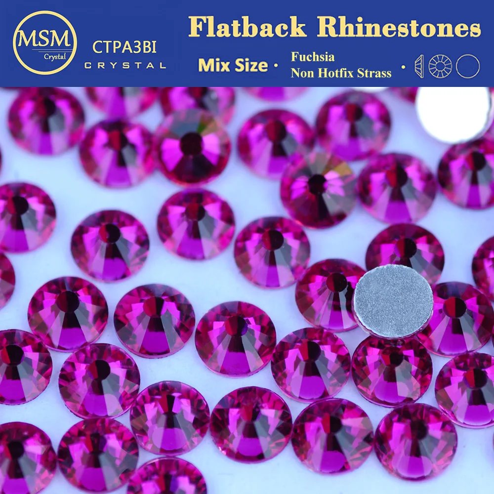 Neue fuchsiafarbene Non-Hotfix-Strasssteine, flache Glassteine für Nagelkunst, Kleidung, DIY-Kleider, Handarbeiten und Dekoration. – Detail 2