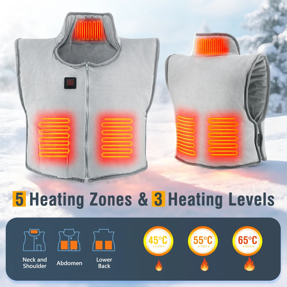 Heated Vest USB 5 Zone Fast Heating 3 Temp Settings Crystal Soft Stretch Fit No Size Needed Winter warm heated vest under jacket