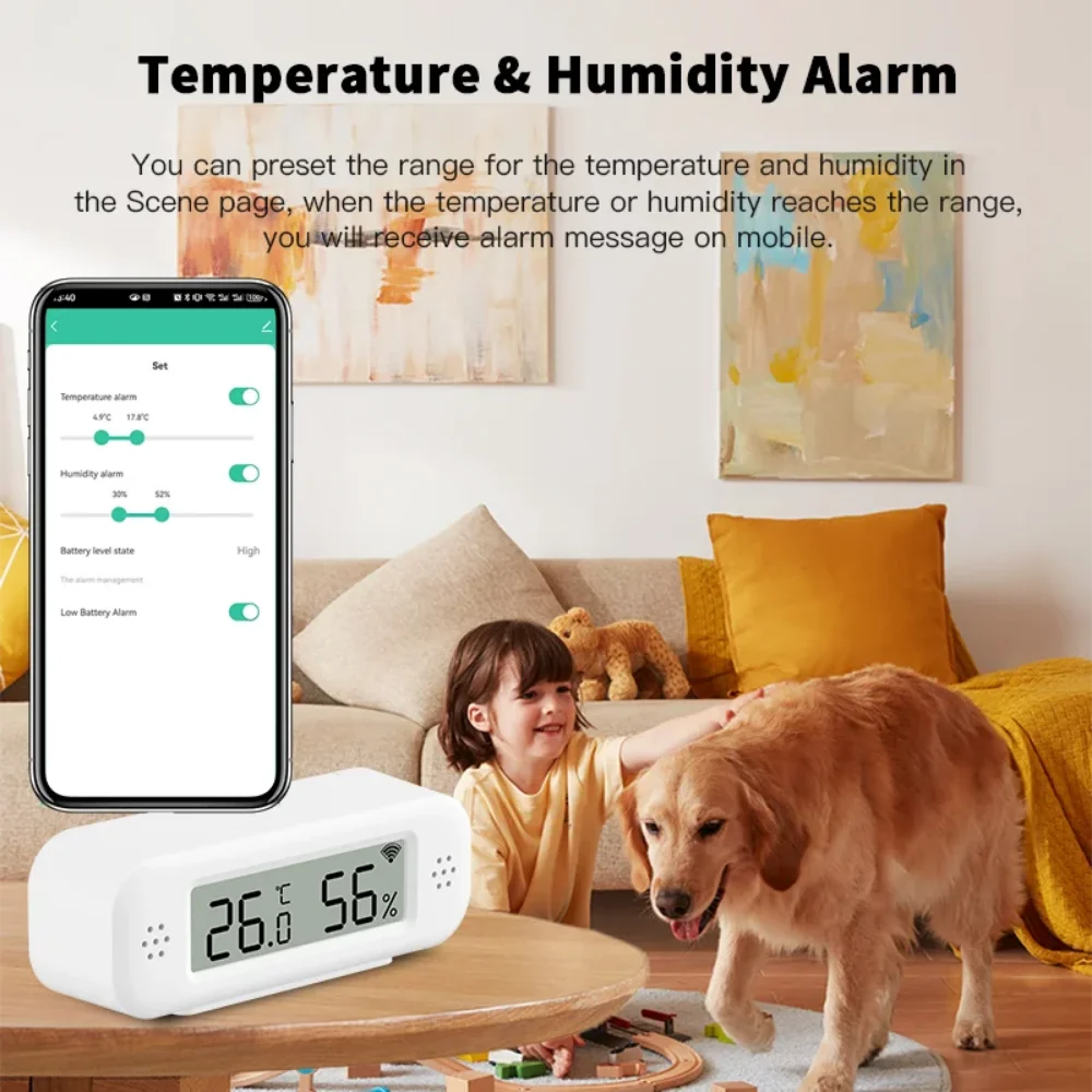 Tuya WiFi Mini temperatura umidità per Smart Home termometro igrometro APP allarme remoto funziona con Google Home scarn Alexa