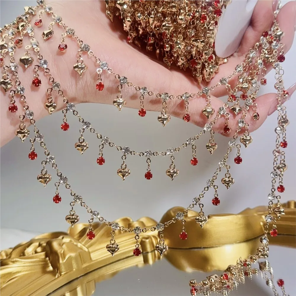 1Meter Colorful Metal Peach Heart Charms Chain Crystal Beads Pendants Copper Chains Women Jewelry Making DIY Necklaces Bracelets view 4