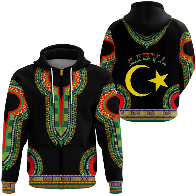 

Libya Flag Map Graphic Sweatshirts LY Libyan National Emblem Zip Up Hoodie For Men Clothes Casual Male Hoody Sport Boy Pullovers