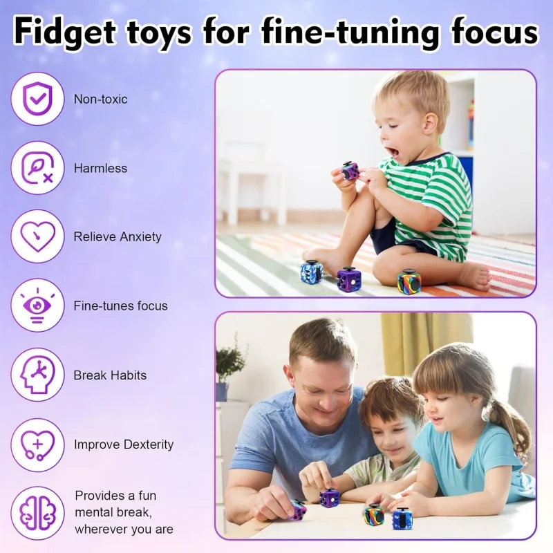 Fidget Toy Cube Jouets de soulagement de l'anxiété pour enfants et adultes, Jouets Fidget à 6 faces Cube Audible/Silent Cube Jouets Fidget pour ajouter/DAH