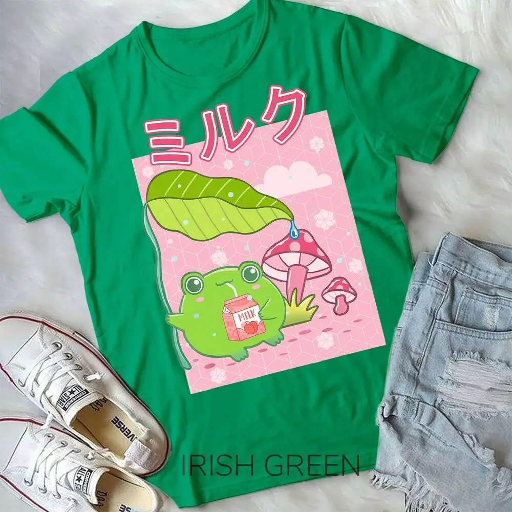 Kawaii Frog Japanese Cottagecore Mushroom Strawberry Milk Unisex Form T-shirt