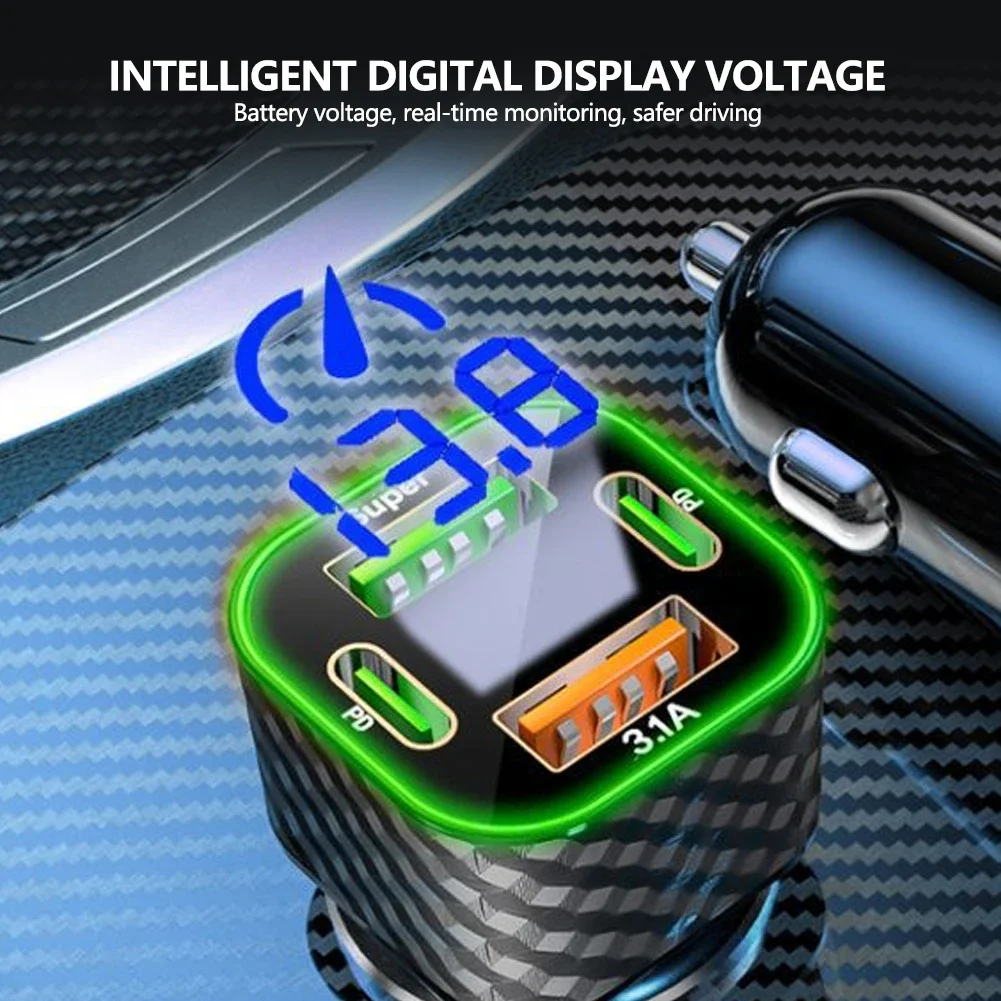 4 in 1 Car Phone Charger USB C Dual PD with Voltage Display 380W Super Fast Charge Adapter with iPhone/Android/Samsung Galaxy view 6