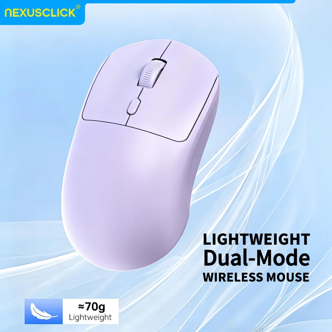 Mouse Sem Fio Recarregável NexusClick Novo 2.4G/Dual-mode, Mouse Ergonômico para Jogos e Escritório com DPI Ajustável para PC e Laptops