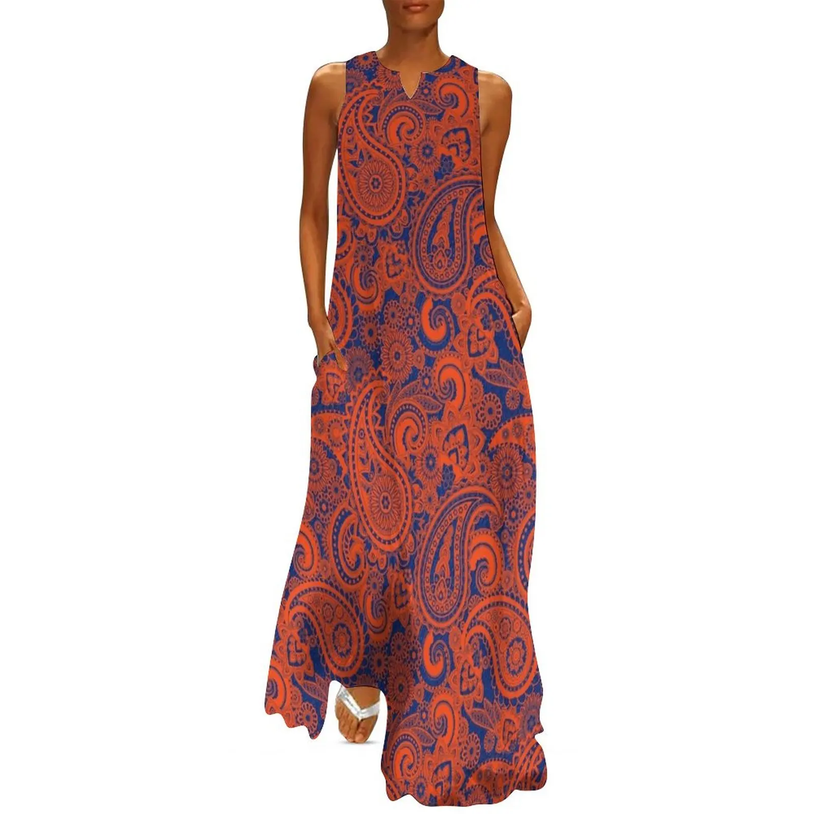 

Paisley Game Day Dress Florida Blue and Orange Long Dress woman dress african dresses for woman