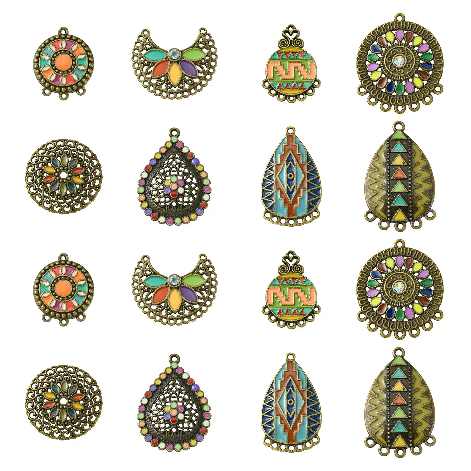 

Pandahall 16Pcs 8 Styles Antique Bronze Chandelier Components Links Charms Enamel Teardrop Moon Charms for DIY Earring Making