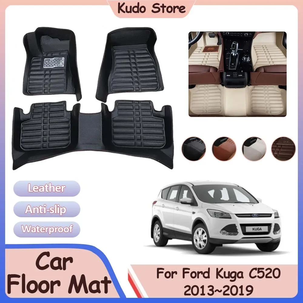 

Floor Mat for Ford Kuga Escape MK2 C520 2013~2019 Custom Foot Parts Leather Panel Carpet Tray Car Liner Rug Interior Accessories