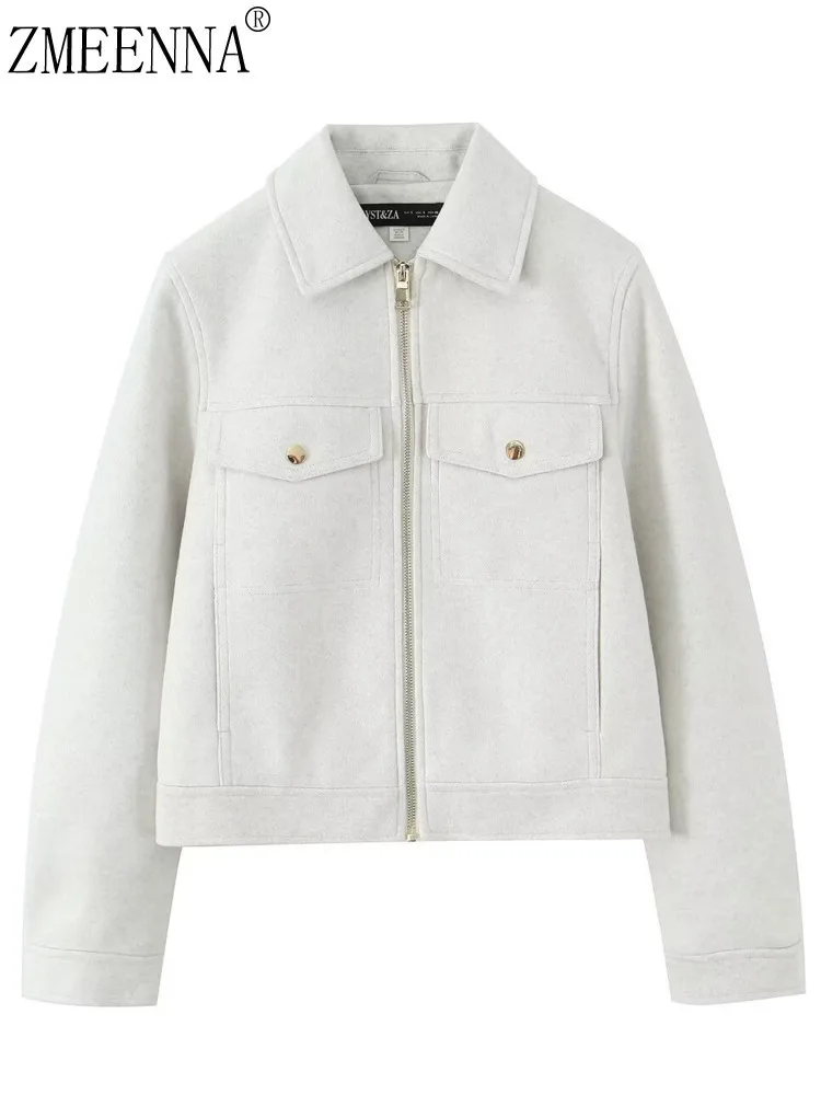 

ZMEENNA Womens Trendy Jacket With Pockets Loose Fit Casual Zip Up Bomber Outerwear For Spring And Autumn Style ZM3913