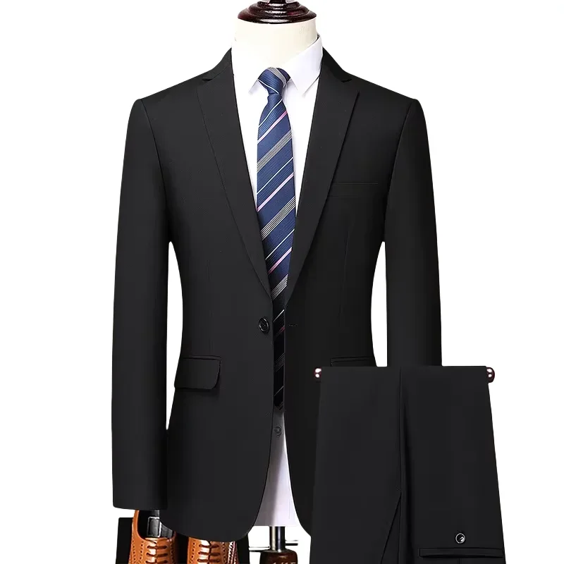 

(Blazer+Trousers) Men's Suit S-8XL Fashion Business Gentleman Casual Comfort Work Solid Color Work Slim-fit Wedding Formal Suit