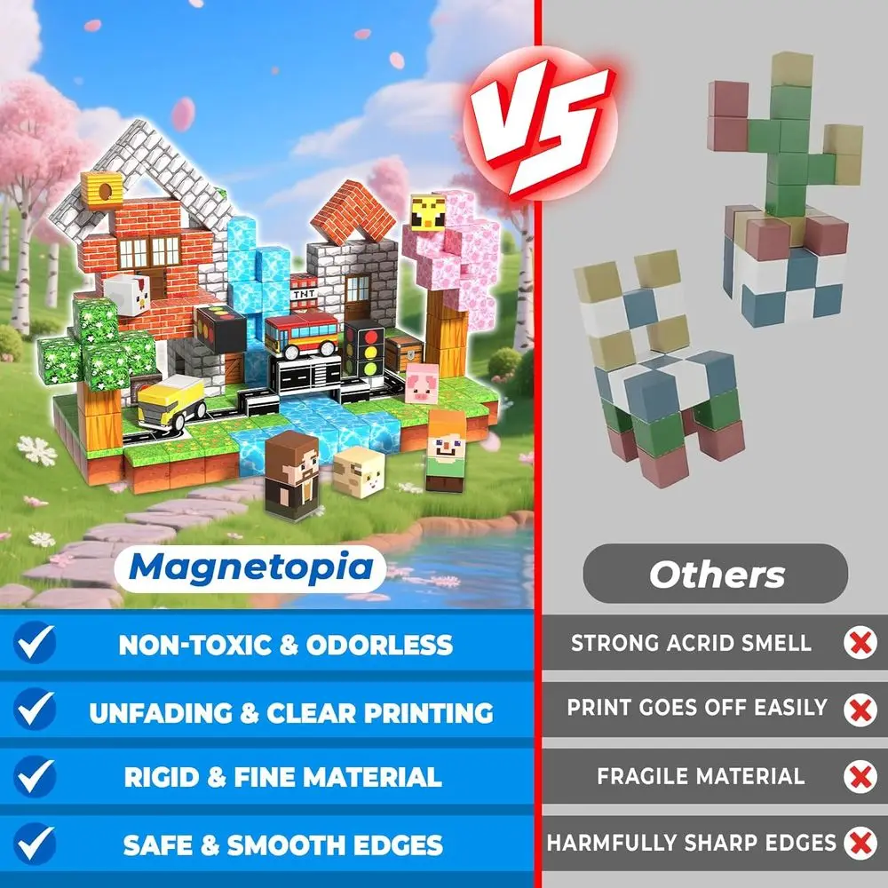 Zestaw magnetycznych klocków - 200 elementów, edukacyjne zabawki magnetyczne dla dzieci w wieku 3+, idealny prezent dla chłopców i dziewcząt, w wieku 4-12 lat