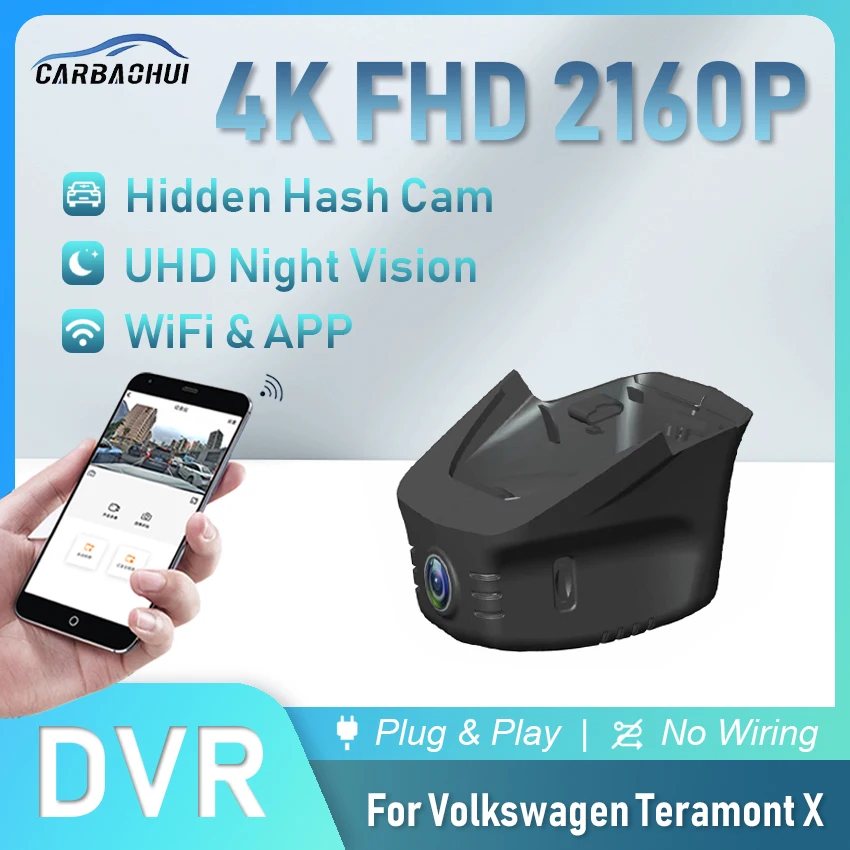 4K Car DVR Plug and Play Dash cam HD Video recorder For Volkswagen VW Teramont X 2022 330TSI 380TSI 530 V6,Wiper cable Dashcam