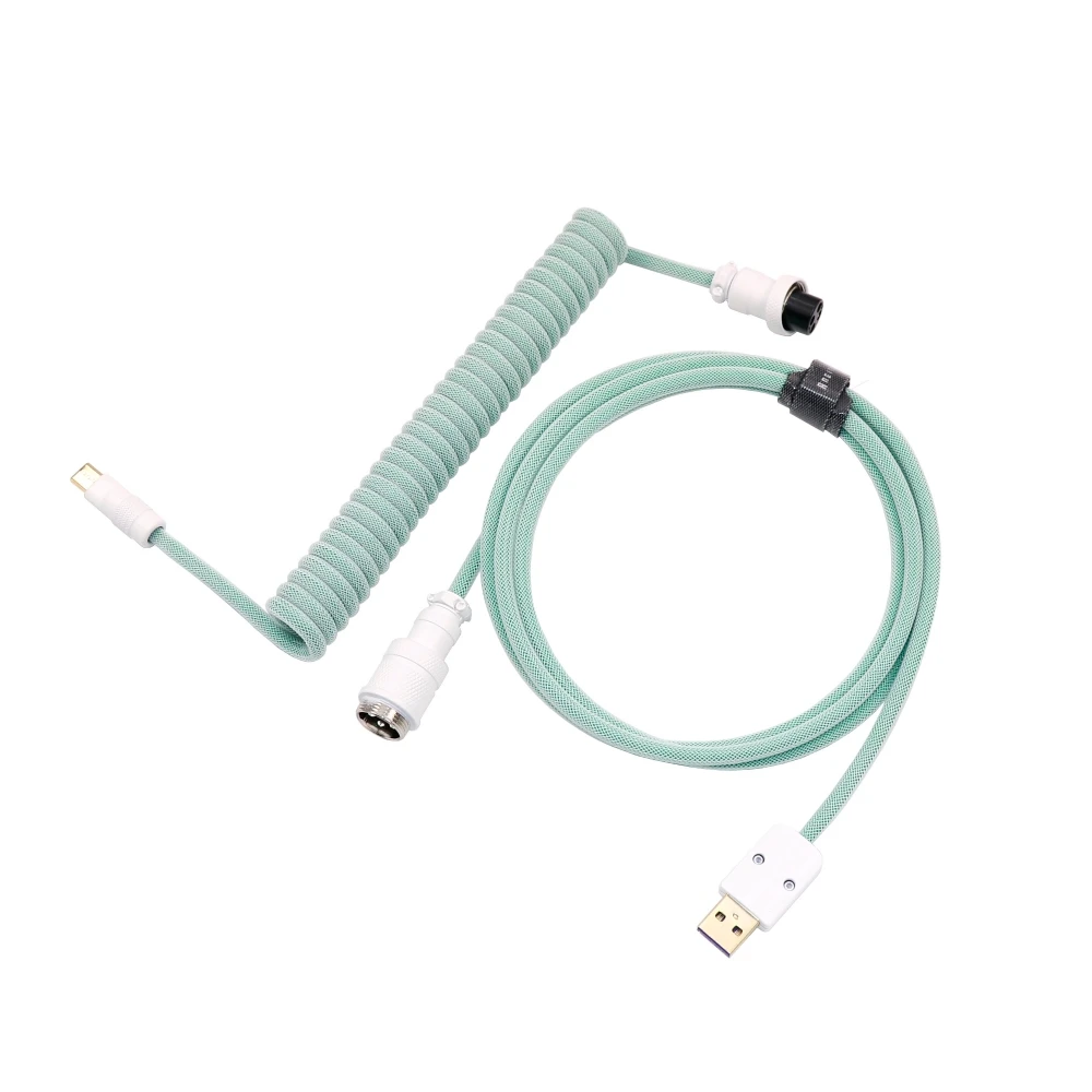 Angitu Metal USB Coiled Type C Keyboard Cable Metal Type C Machanical Keyboard Data Cable Z Shape With GX16 Aviator