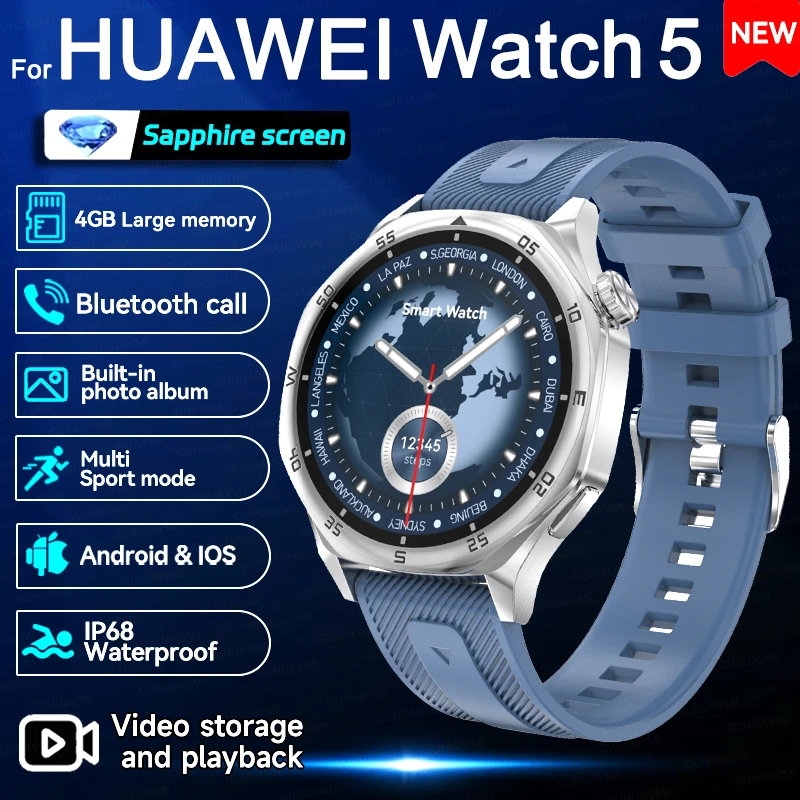 

For Huawei Watch 5 NFC Smart Watch Men 4GB Memory 1.48" HD AMOLED Screen Compass Bluetooth Call Sports Waterproof Smartwatch New