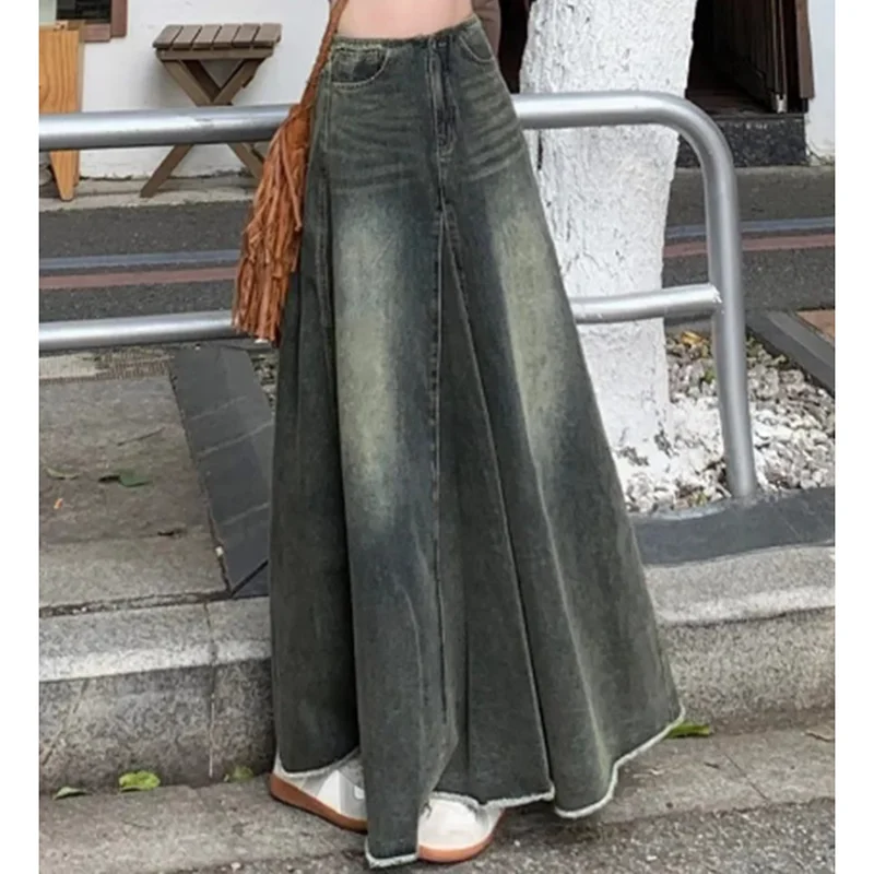 American Denim Skirt Women Street Vintage A Line High Waisted Skirt Slim Harajuku Y2K Casual Drop Skirt Classic Simple