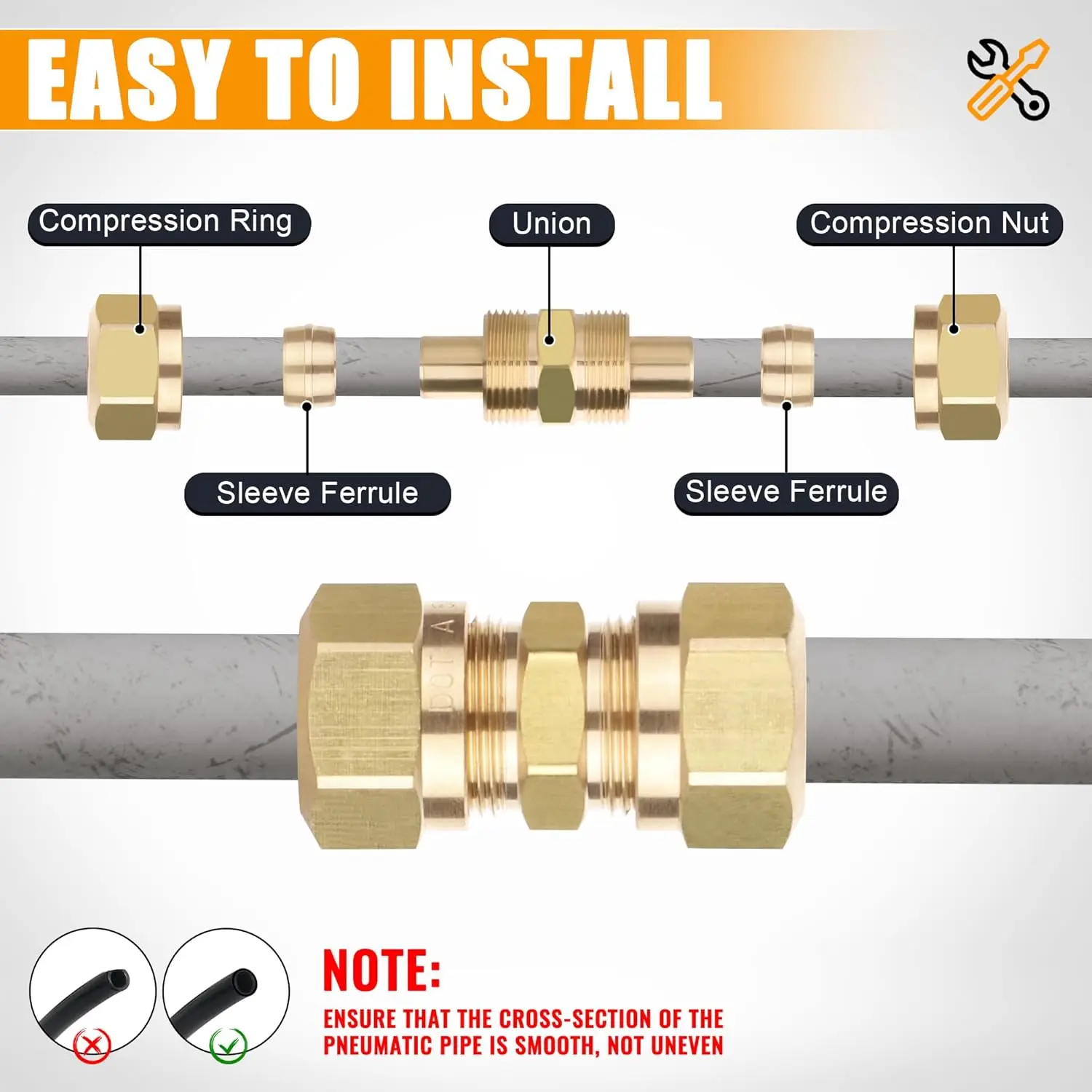 137Pcs Brass DOT Air Brake Line Fittings Kit, 1/4' 1/8' 3/8' 1/2' Compression for Truck & Industrial Air Systems