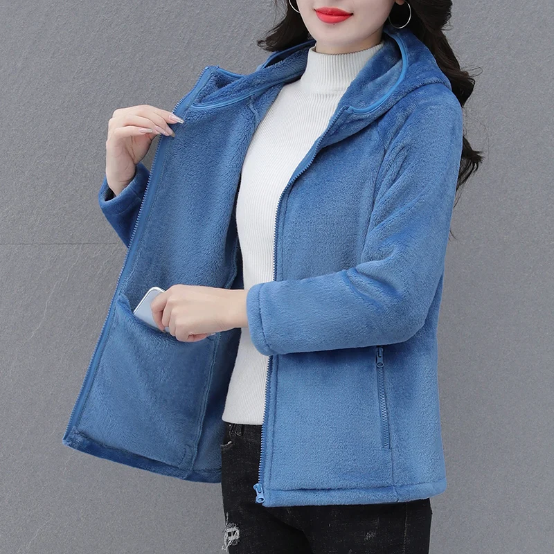 Nieuwe dames herfst winter polar fleece warme jas geschikt voor moeders van middelbare leeftijd en ouderen casual veelzijdige dikke capuchon