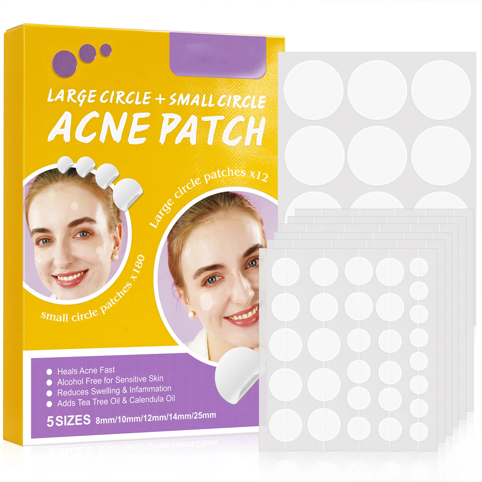 

190 шт., пластыри для лечения прыщей на лице, толстые гидроколлоидные пластыри от прыщей, большой маленький круглый пластырь от прыщей для восстановления здоровья кожи, восстановления