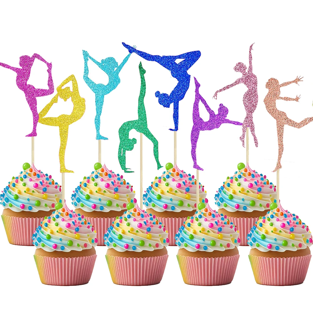 16/24 Pz Ginnastica Torta Topper Ginnastica Bomboniere Ginnasta Ragazza Cupcake Topper Palestra Tema Torta Di Compleanno Decorazione Forniture