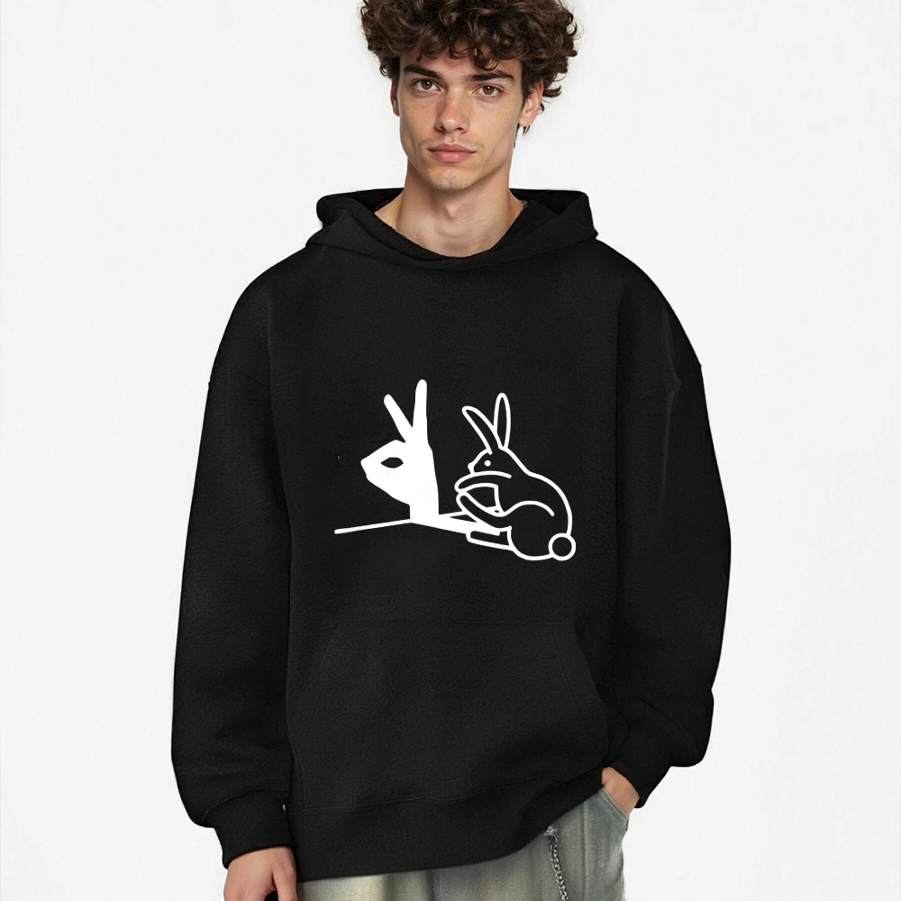 Bluza z kapturem z grafiką gestu króliczej ręki Y2K Odzież damska męska z długim rękawem Męska bluza z kapturem Jesienno-zimowa bluza z kapturem