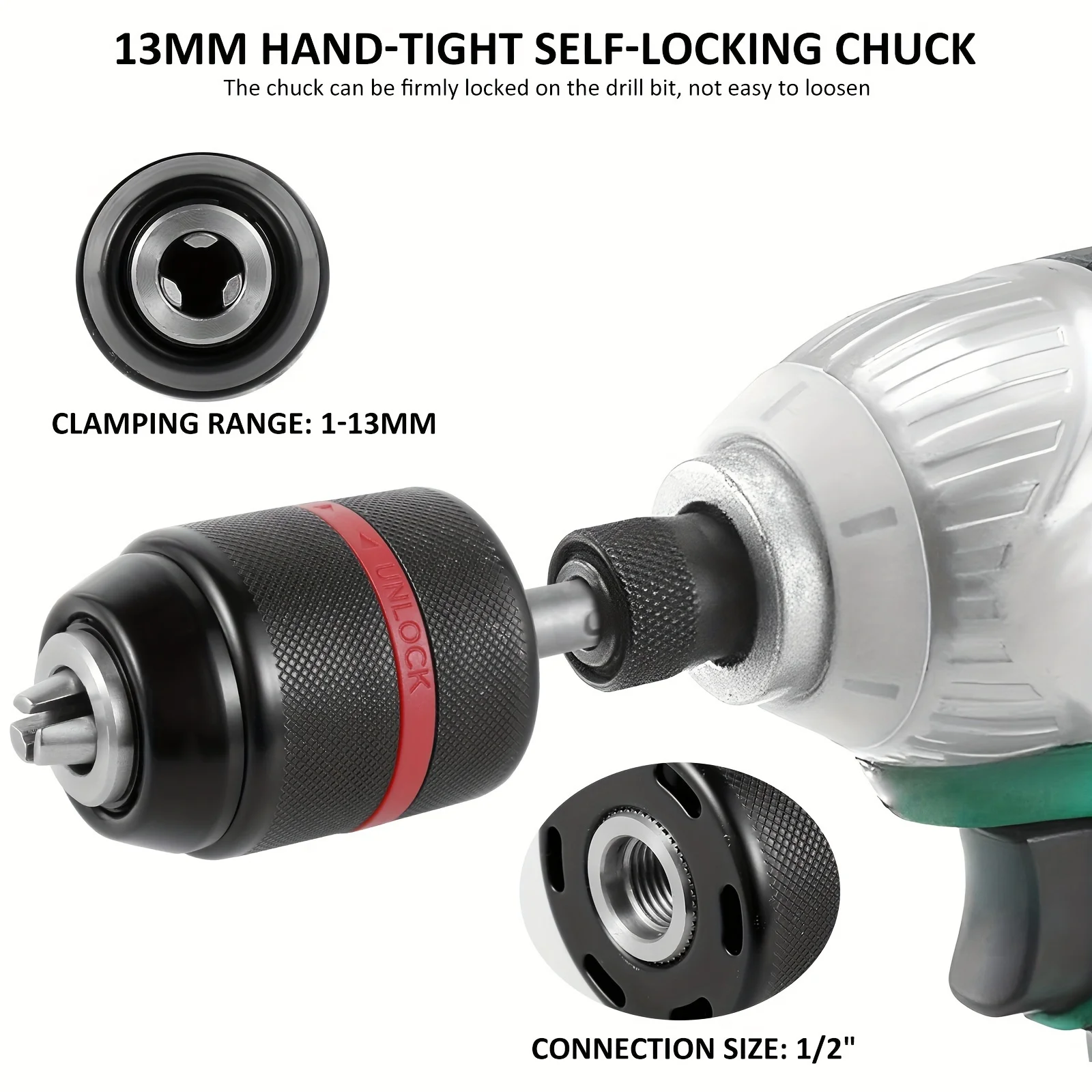 4 satz/satz Bohrfutter Adapter Kit 1-13mm Selbst Anziehen Hand Bohrfutter Keyless 1/2 zoll-20UNF mit Schaft 1/4 zoll Sechskantschaft 1/2 zoll