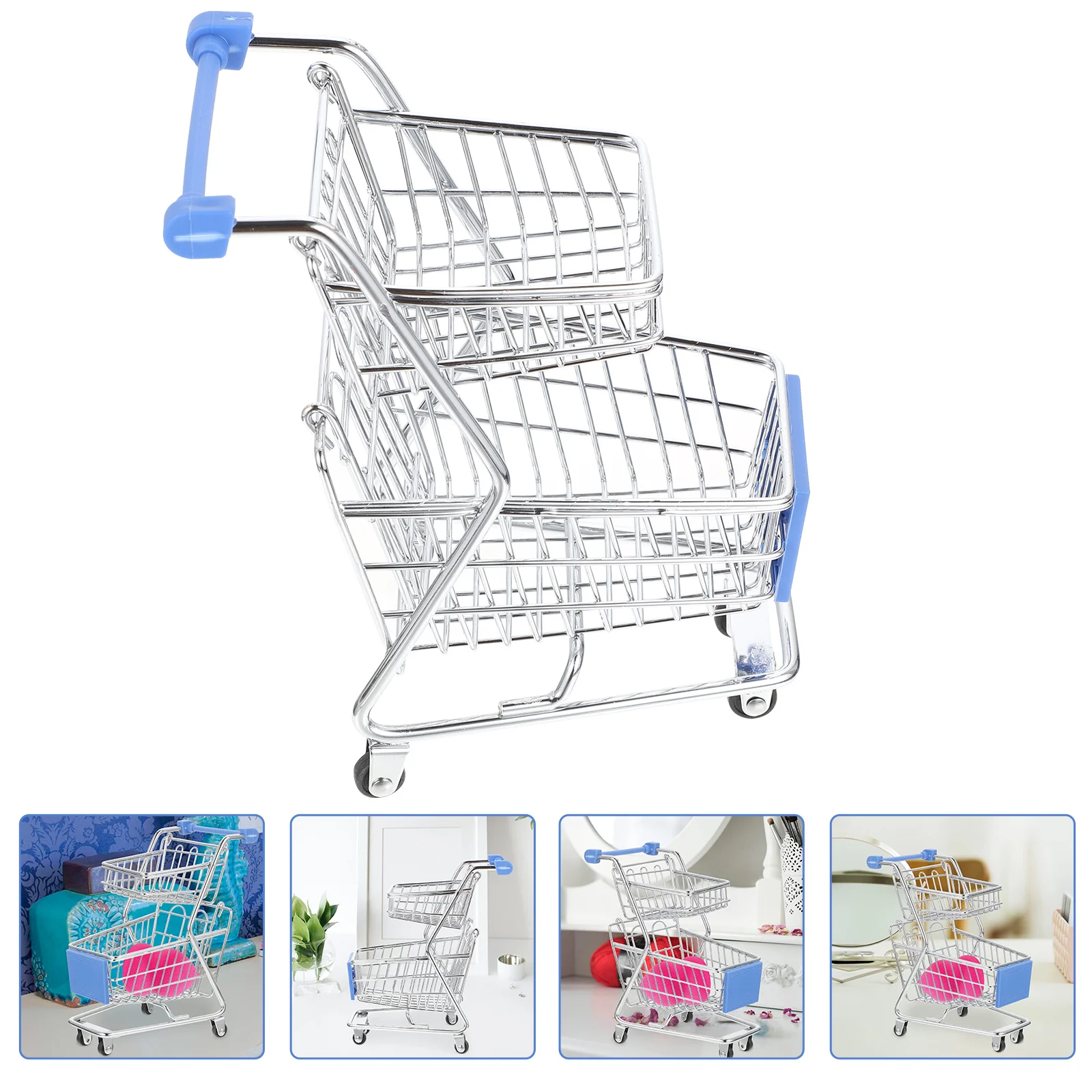 Household Mini Shopping Cart Child Pretend Play Wrought Iron Sponge Container Small Supermarket Handcart Models