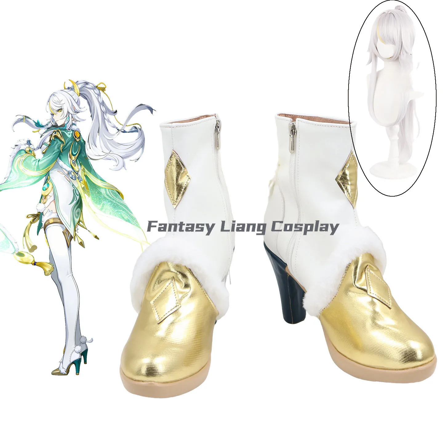 

Костюм для косплея Zibai из игры Genshin Impact для женщин: обувь, парик, полный комплект для Хэллоуина, карнавала, вечеринки, праздничного наряда, COS Fun