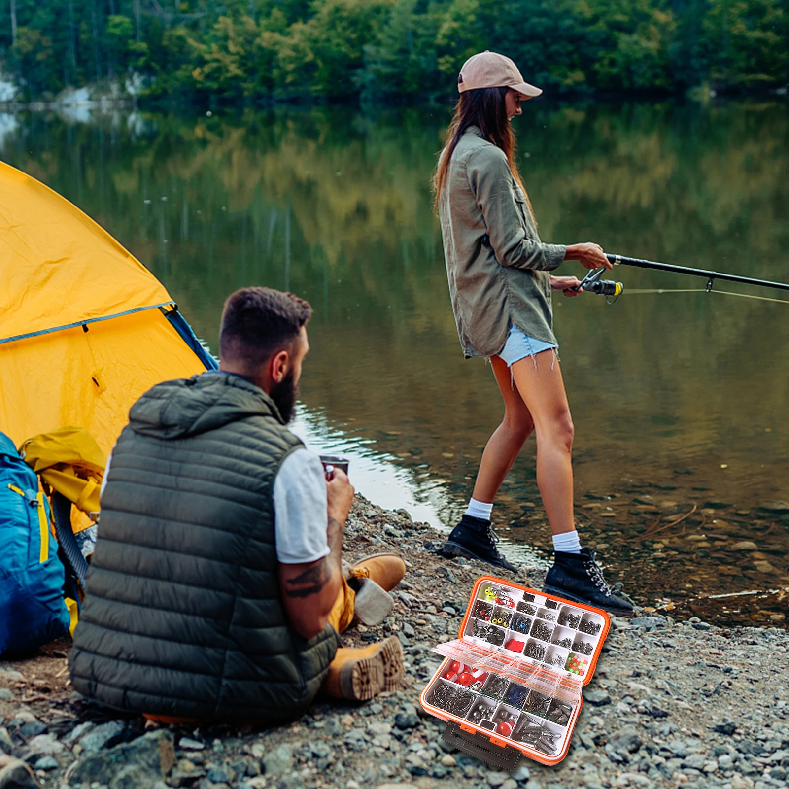 

Fishing Accessories Kit Including Tackle Box Fishing Hooks Weights Jig Heads Barrel Swivels Fishing Accessories Kit