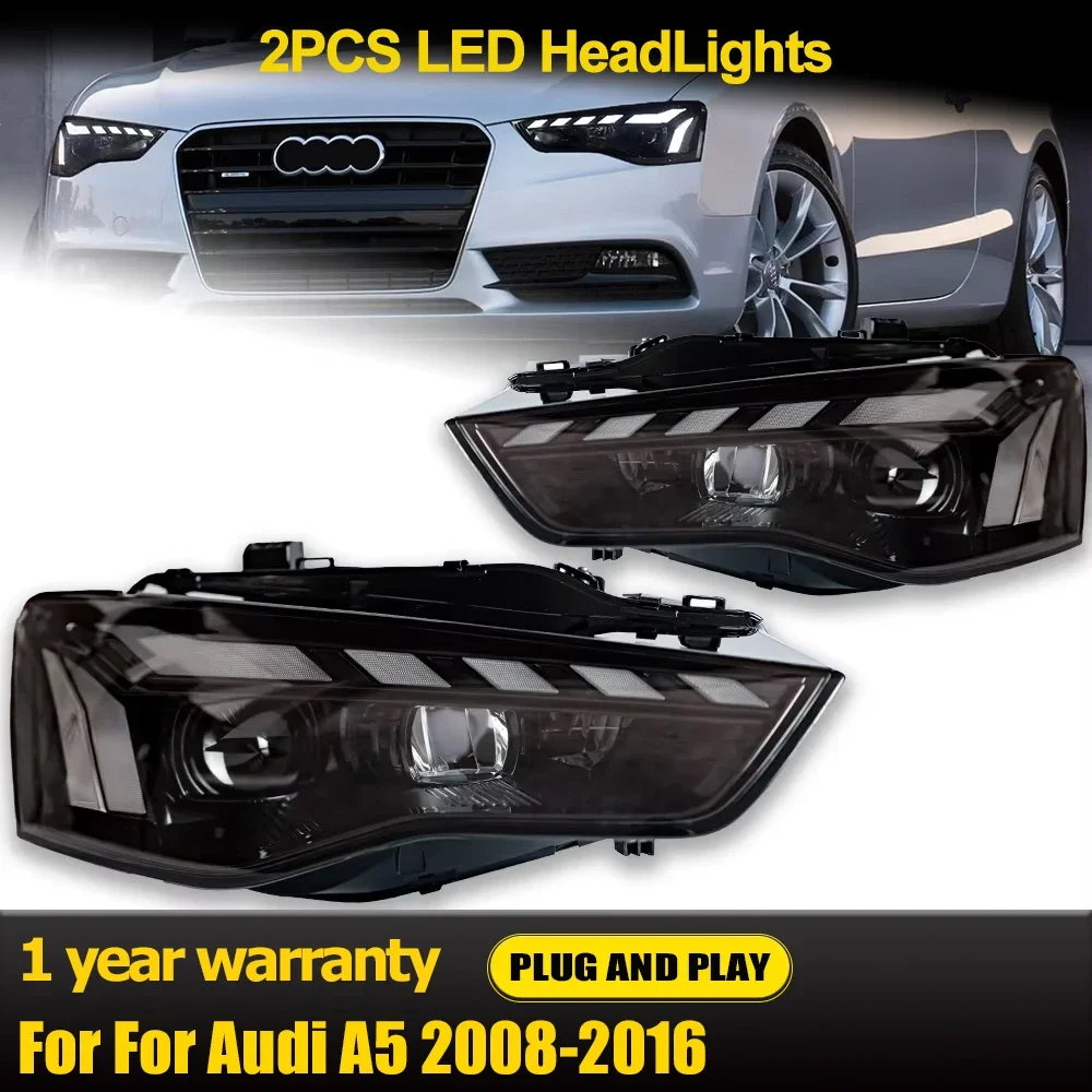 Car Lights for Audi A5 LED Headlight Projector Lens 2008-2016 Animation DRL Dynamic Signal Reverese Automotive Accessories