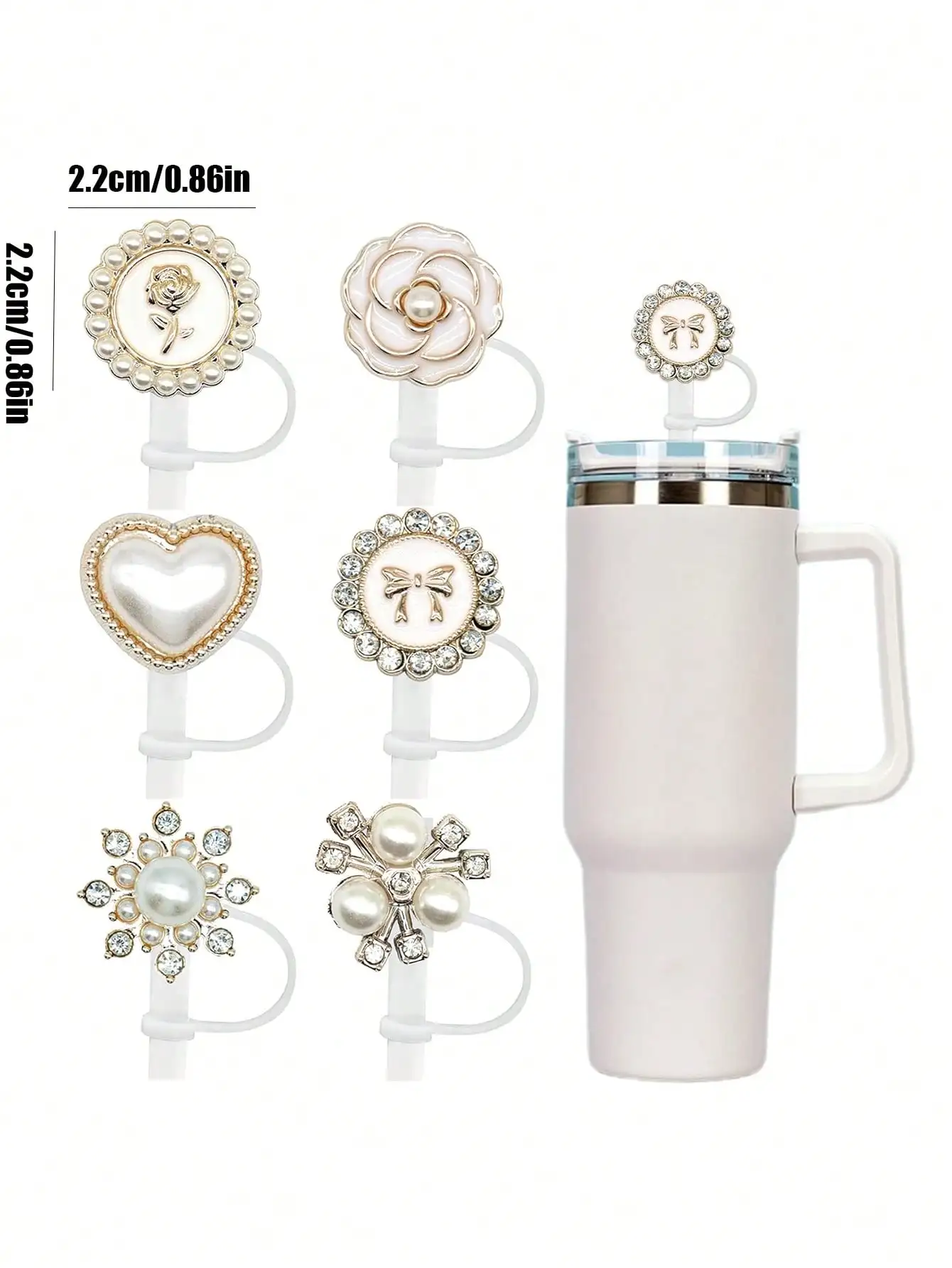 3/6 Pack Sparkling Pearl Straw Covers for 40/30 Oz Insulated Cups Cute Accessory for Ladies And Girls Birthday Gift